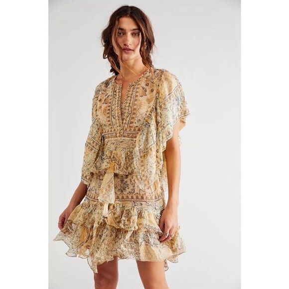 Free People X Mes DemoisellesRuffled Shimmer Mini Dress Size 8